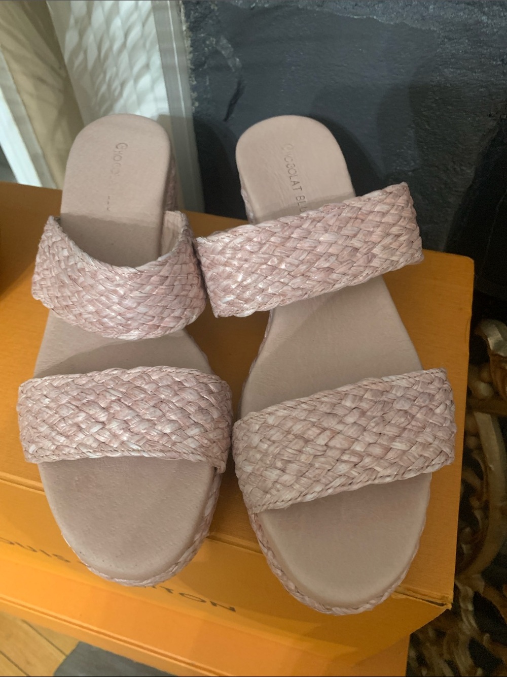 Chocolat Blu Blush Pink Woven Double-Strap Slide Sandals